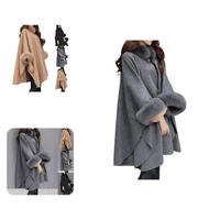popular poncho coat one button lady warm loose fitting mid length poncho coat women cape coat pullover coat