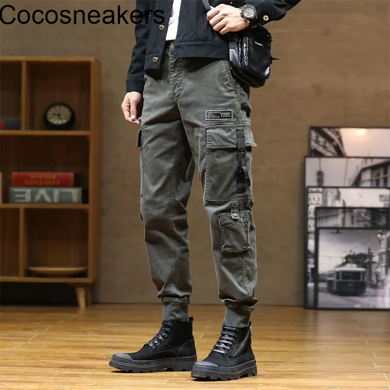 

Autumn original retro magic buckle casual pants Multi Pocket label loose work dress Leggings men's