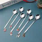 6 шт. рождественские украшения, кофейная ложка, вилка из нержавеющей стали, Подарочная коробка, Набор рождественских украшений для дома, рождественский подарок, Рождество 2021