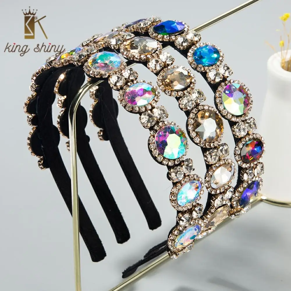 

2020 Baroque Multi Color Crystal Headband for Woman Luxury Metal Accessory Super Shiny Rhinestone Birdal Crown Wedding Headband