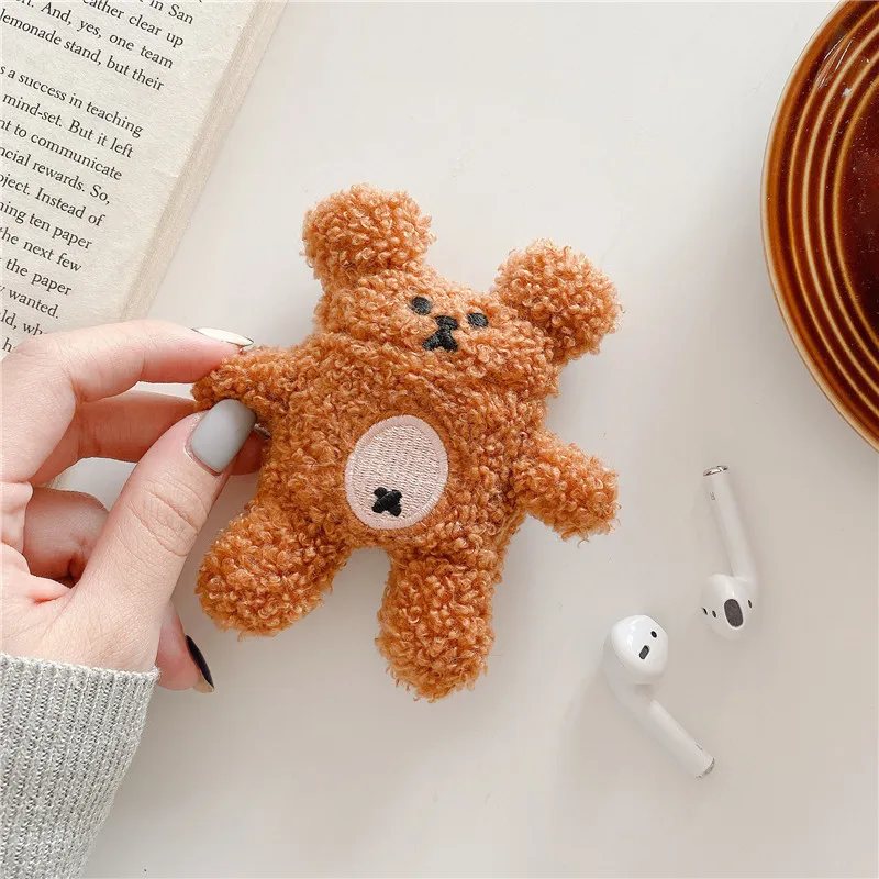 

2021 new cartoon cute Little bear Plush Bluetooth headset protection box, suitable for the charging box with Airpods1 2 3