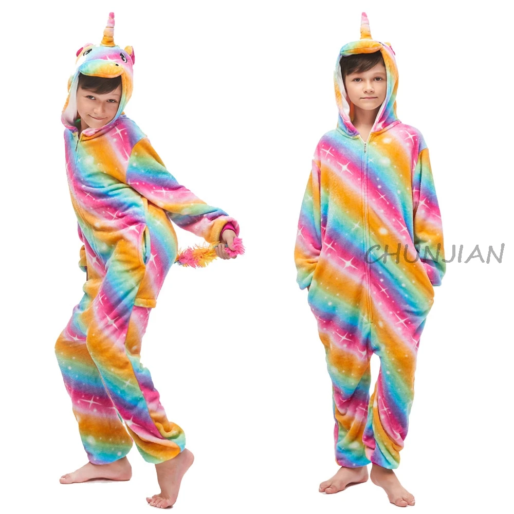 LA15 Зимние фланелевые детские пижамы с мультяшным тигром, детская маскарадная Пижама для вечеринки Пижама с единорогом кигуруми, пижамы для мальчиков, От 4 до 12 лет - Цвет: LA15