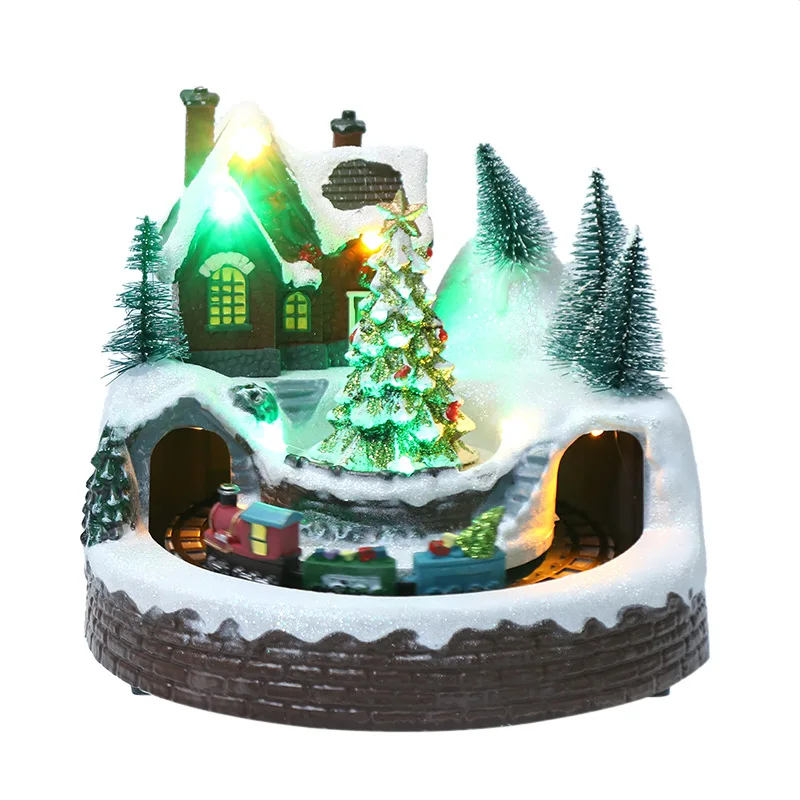 Pueblo de Navidad de Santa Claus, adornos musicales brillantes, &aacute;rbol de Navidad, tren giratorio, casa, decoraciones navide&ntilde;as, regalos, artesan&iacute;as-3