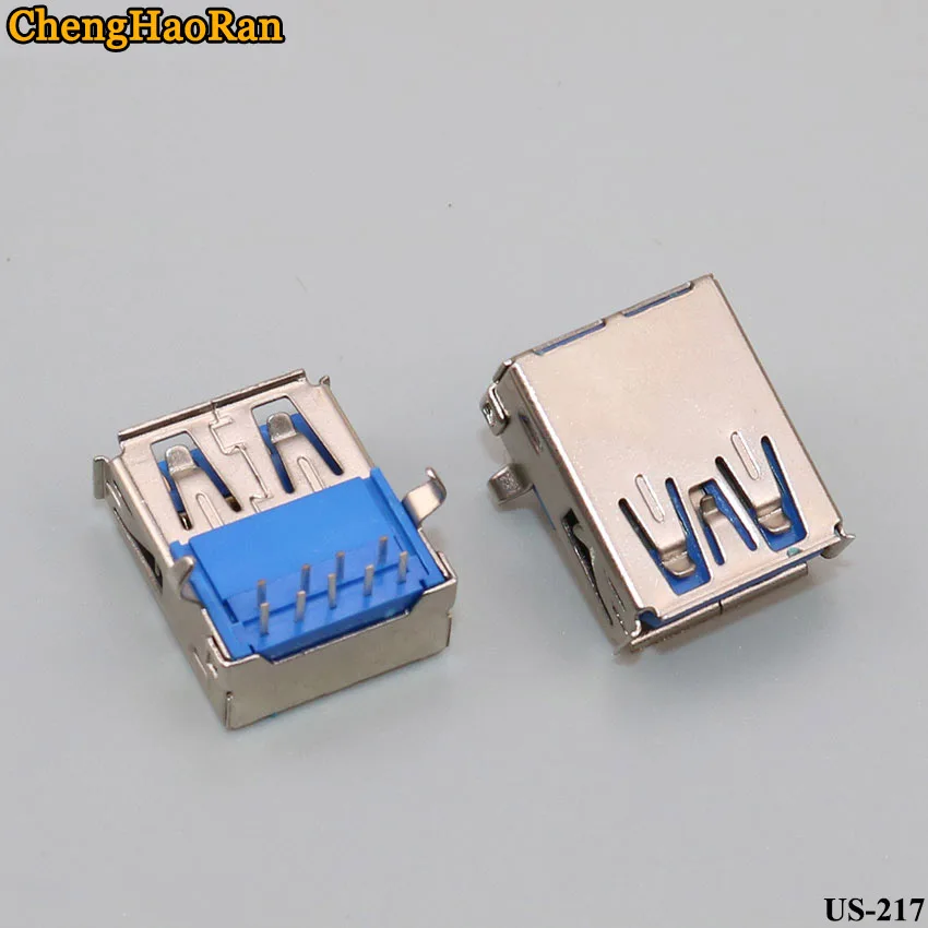 

ChengHaoRan 1pcs High quality USB 3.0AF female 90 degree pin 3.0 high speed USB female roll mouth Blue plastic core eight pin