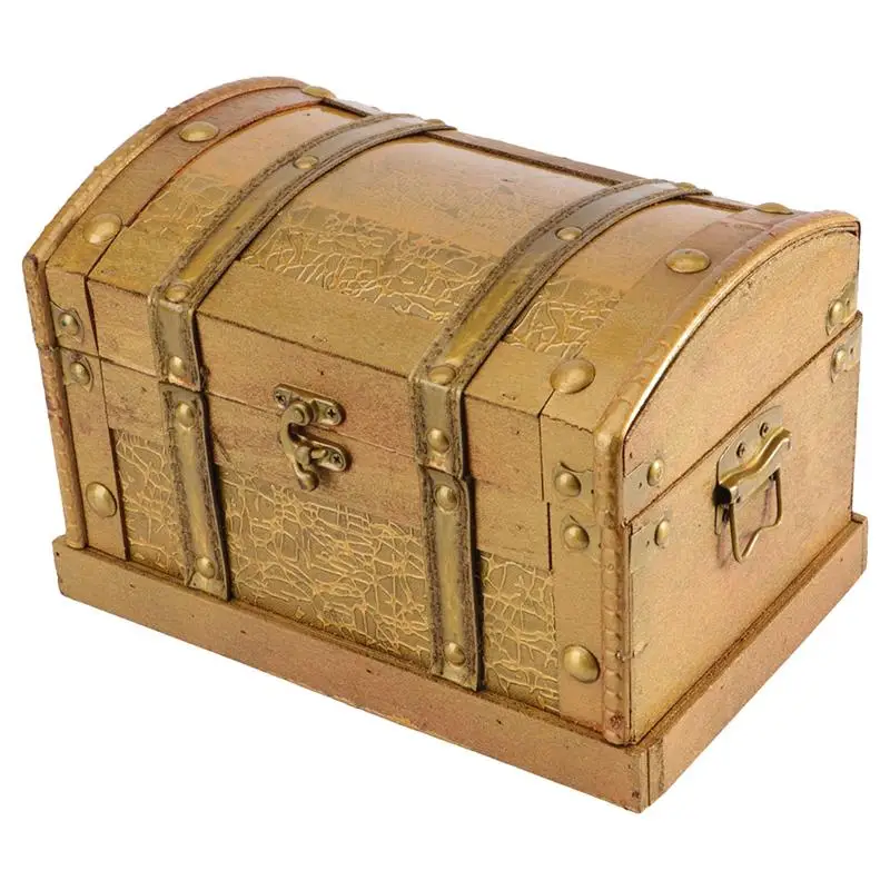 

1Pc Treasure Chest Vintage Wooden Box Trinket Jewelry Storage Case (As Shown)
