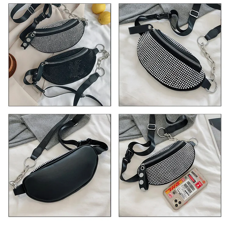 

2021 spring/summer new diamond bag with diamond chain for women cross-body bag full diamond chest bag with diamond purse