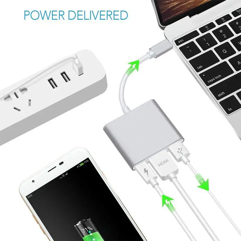 USB-хаб 3 в 1 адаптер USB Type-C совместимый с Hdmi 4K поддержка Samsung Dex mode USB-C док-станция PD