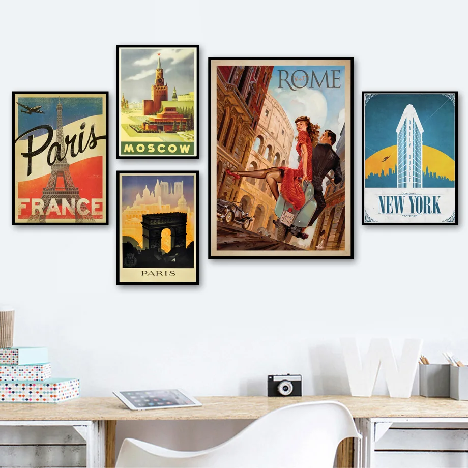 

Rome Paris New York India Vintage Country Wall Art Canvas Painting Nordic Posters And Prints Wall Pictures For Living Room Decor