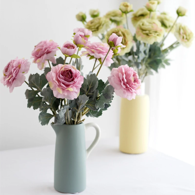 Искусственные цветы 2 головы Шелковый цветок пион свадебный букет ранункулус