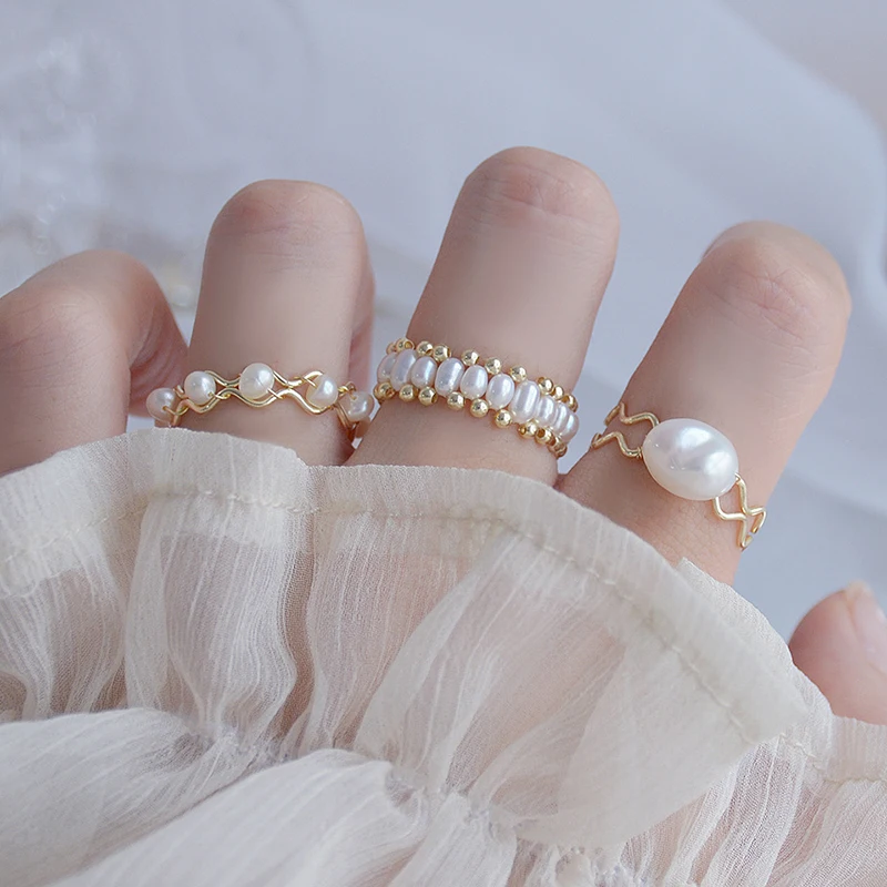 Кольца женские регулируемые с пресноводным жемчугом и кристаллами|Кольца| |