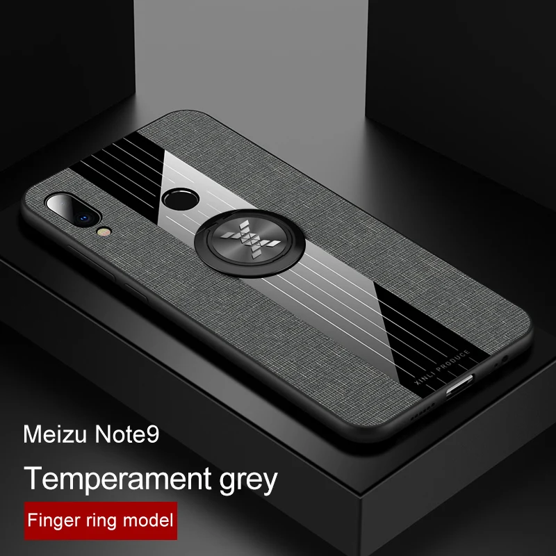 Для meizu Note 9 8 чехол Роскошная жесткая ткань с кольцом магнитный штатив тонкая защитная задняя крышка для meizu m9 note note9 note 8 - Цвет: grey case and ring