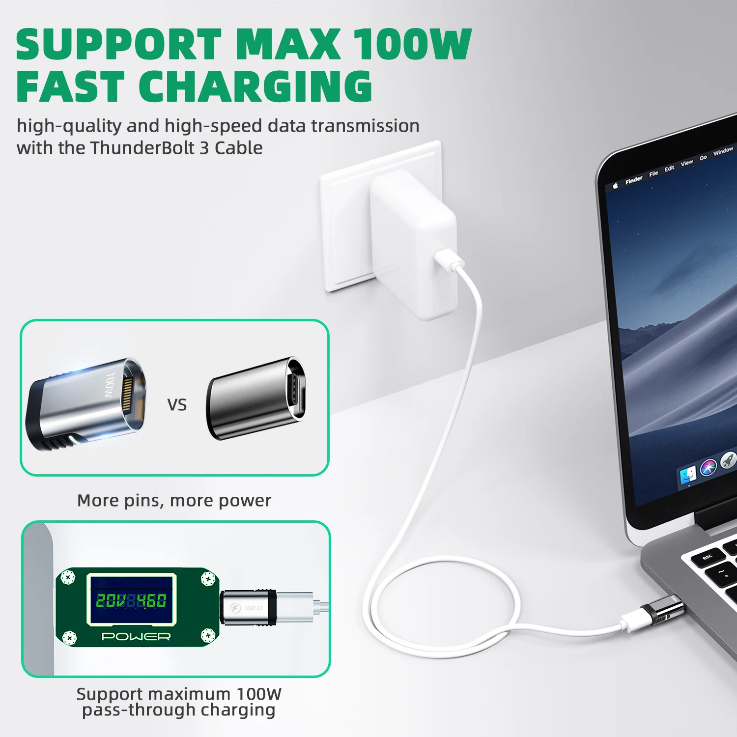 Магнитный зарядный адаптер USB C на Type 100 Вт для MacBook Pro Air 24 контакта магнитный