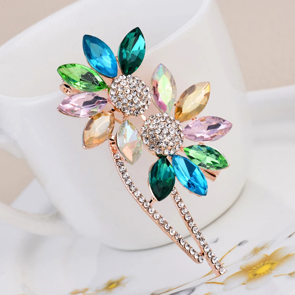 Броши женские в форме Подсолнечника Красочные горный хрусталь инкрустированная