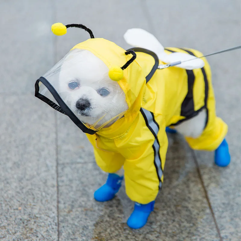 

Yellow Bee Shape easy wear Waterproof Windproof Reflective Dog Hoodies Jacket cute dog raincoat