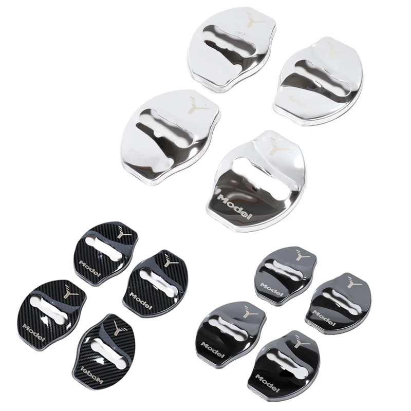 

4Pcs Car Door Lock Buckle Cover for Tesla Model Y Accessories Door Lock Sticker Automobile Decoration