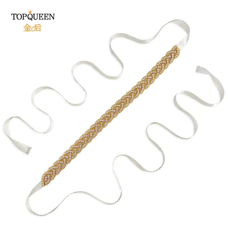 TOPQUEEN S216-G золото талия пояс необычные Стразы кушак Золотые бусы свадебный пояс золотой пояс для женщин ремни свадебные sashs Свадебные - Цвет: off white