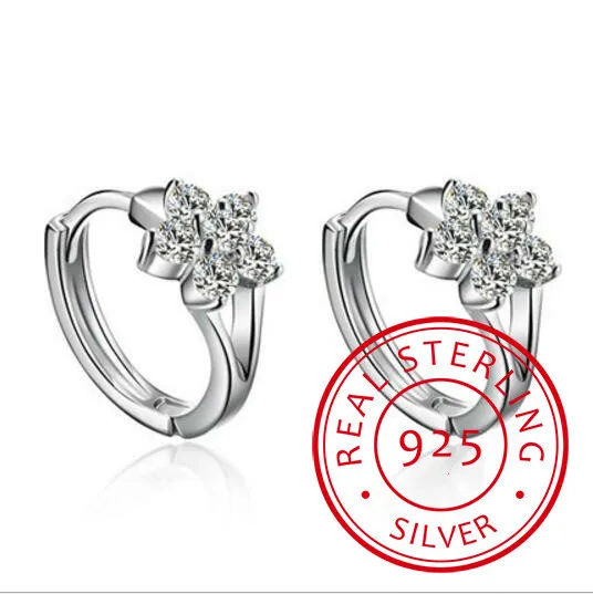 Чистым цирконием Цветок 925 пробы серебряные маленькие круглые петли Huggies обруч