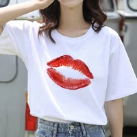2021 women t shirt sexy mouth graphic print summer casual short sleeve korean fashion aesthetic female ladies top tees tshirts