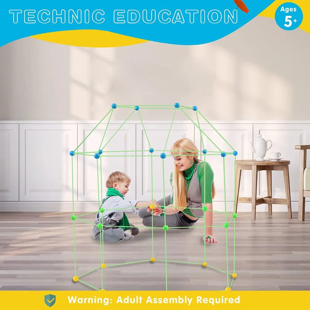 Kit de construcci&oacute;n de Casa de fortaleza m&aacute;gica para ni&ntilde;os, set de 72 bolas, 102 palos, regalo creativo, juguetes de aprendizaje-2