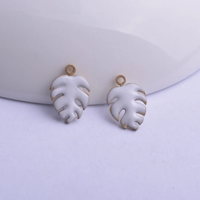 30pcs 9*13mm Both Faced Enamel Monstera Charms Copper Plant Leaf Pendant Diy Jewelry Making | Украшения и аксессуары