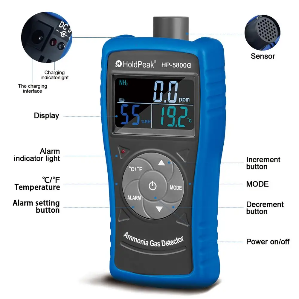 HOLDPEAK HP 5800G аммиака газовый детектор Тестер монитор частиц профессиональный