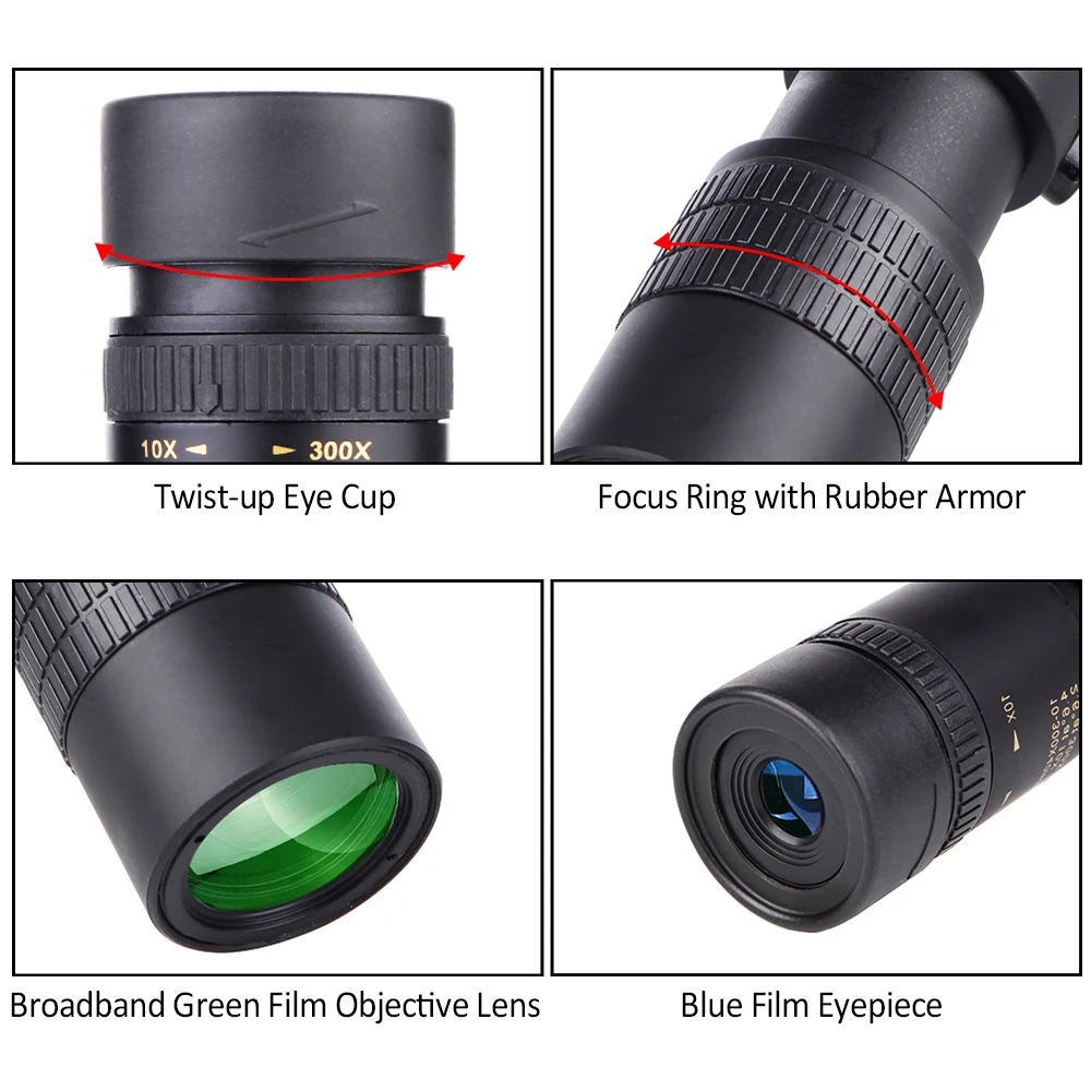 10-300X40mm BAK4 Prism Monocular Telescope Spotting Scope with Smartphone Holder and Tripod for Adults Bird Watching Camping | Инструменты