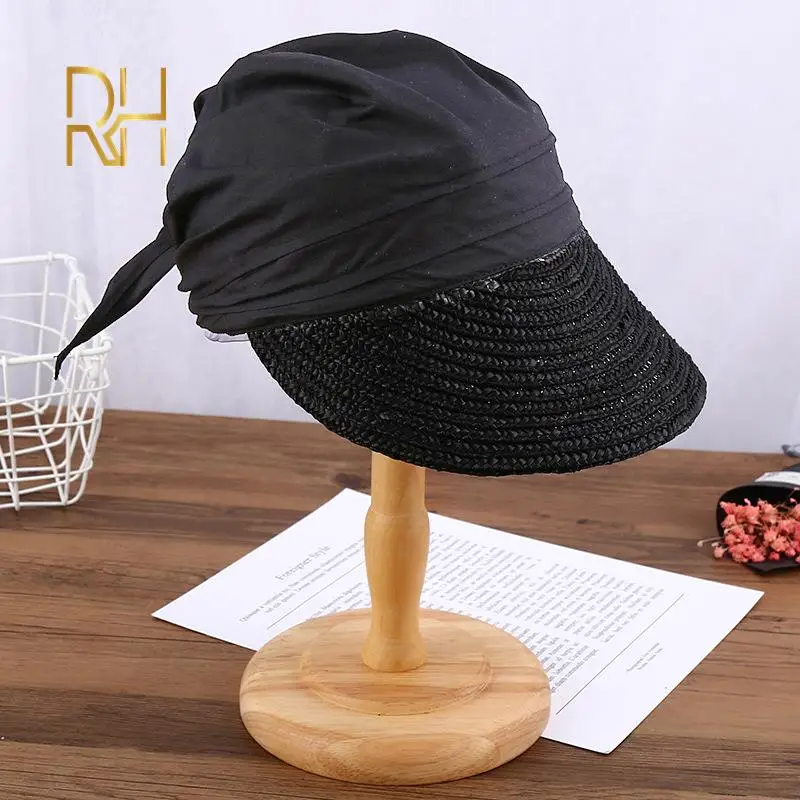 Женская Плетеная соломенная Кепка От Солнца Лоскутная дышащая Кепка-тюрбан из