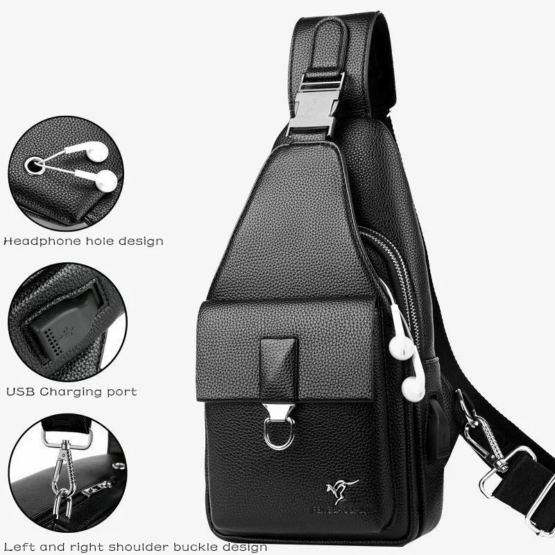 

Men's Waterproof USB PU Crossbody Bag Anti-theft Shoulder Sling Bag Multifunction Short Travel Messenger Chest Pack For Male