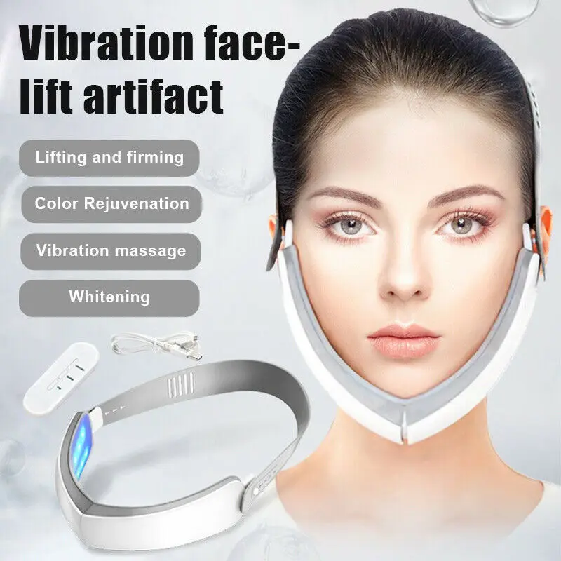 Electric V Shape Face Massager LED Photon Therapy Vibration Facial Lifting Double Chin Anti-Wrinkles Removal Machine