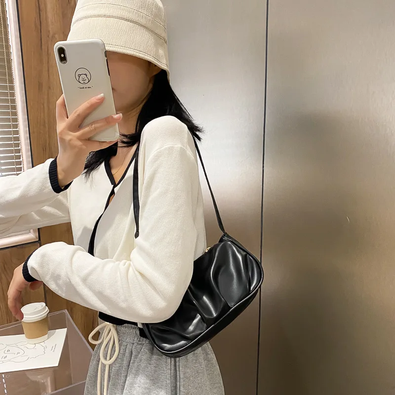 

Small PU Leather Bag For Women 2021 Summer Simple Armpit bag Lady Shoulder Handbags Female Solid Color Travel Hand Bag And Purse