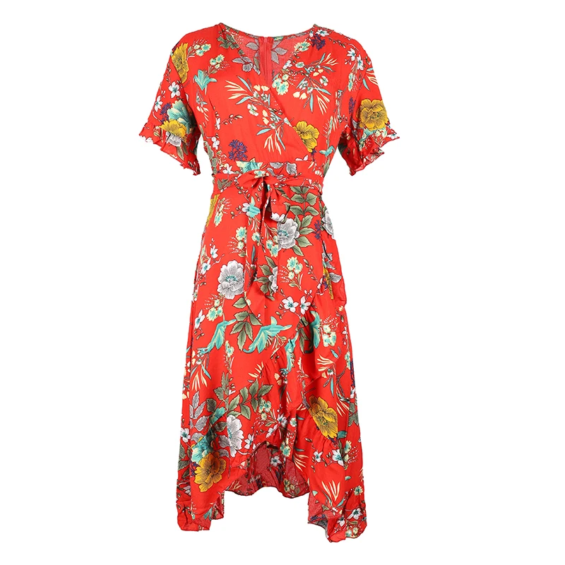 

New Summer Garment V-necktie Open-forked Sexy Lotus Edge Dress For 2019