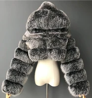 fashion autumn winter high quality faux fox fur coat women 2021 vintage long sleeve with cap slim short jackets furry coat femme