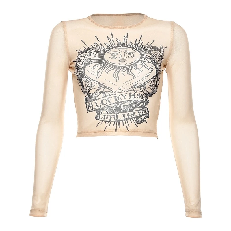 Женские топы с сетчатым принтом в стиле Харадзюку уличные повседневные футболки