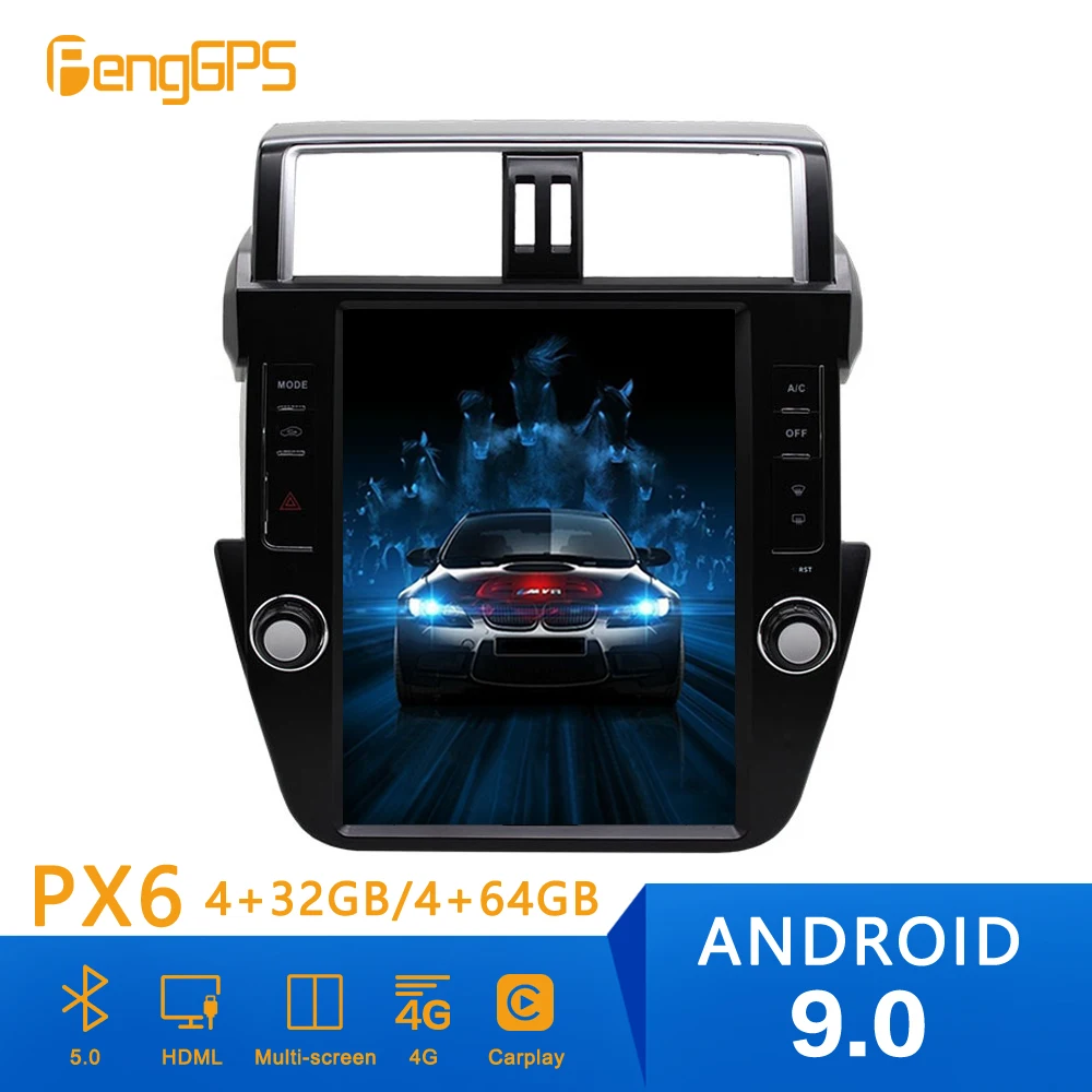 Автомобильный GPS-навигатор в стиле Tesla Android 9 0 PX6 4 Гб ОЗУ для TOYOTA Land Cruiser Prado 150 2014-2017
