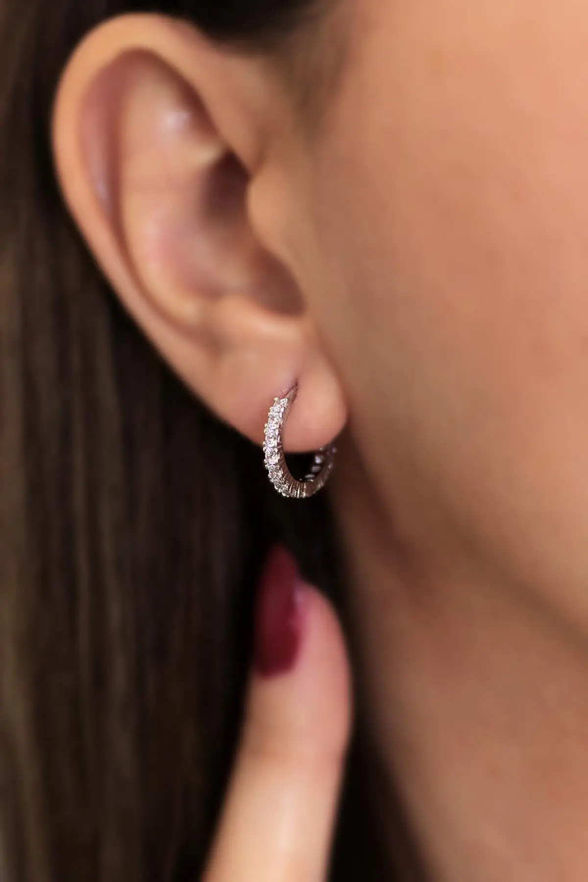 925 sterling Silver-Silver Color White Cubic Zirconia Hoop Earrings Quality Product Fashionable Appearance Design Welcome 2021 Trend Style Fashion new Jewelry Model