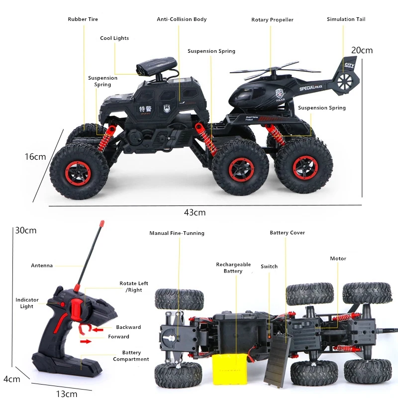 Детский внедорожник высокоскоростной 6 колёс 2 4 ГГц радиоуправляемая игрушка |
