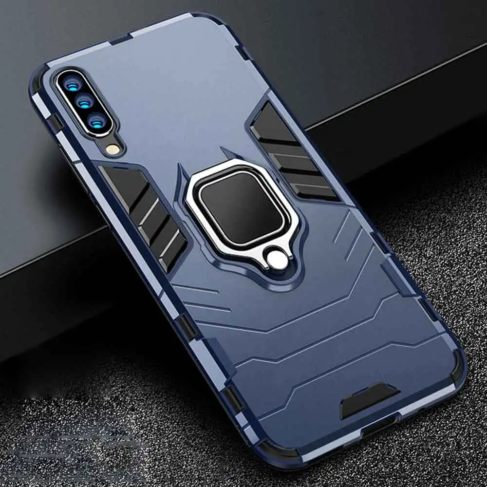 Чехол для samsung Galaxy A30s A 30 s, защитный чехол из поликарбоната, металлическое кольцо, держатель, чехол для телефона, для samsung A50 A 50 s, противоударный бампер - Цвет: Синий