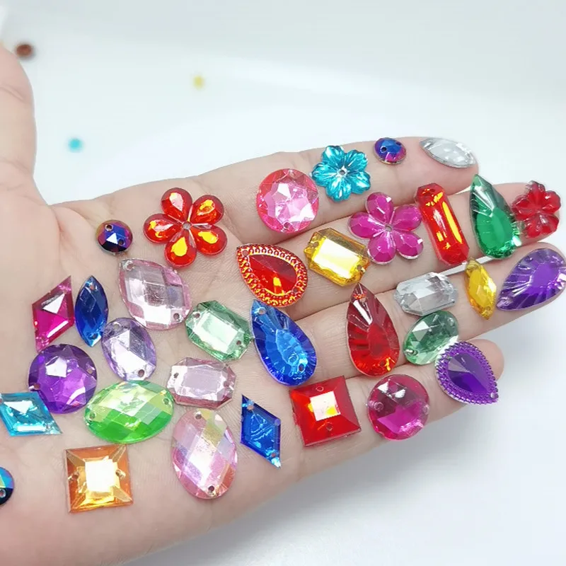 

50Pcs/Pack Glitter Crystal Sew Rhinestone Colorful With Dress Mix Shape Glass Rhinestones For Clothing Accessories DIY Crafts