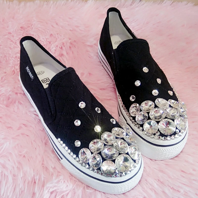 Новинка 2020 женские парусиновые туфли kitty стразы на заказ Повседневная модная