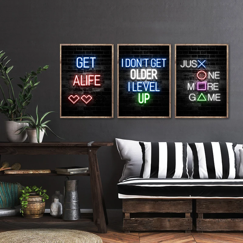 Неоновый постер для игр в ретро стиле игровая Настенная картина геймеров Картина