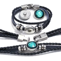 12 constellation zodiac leather bracelet glass dome leather bracelet vintage hand woven beaded leather bracelet wholesale