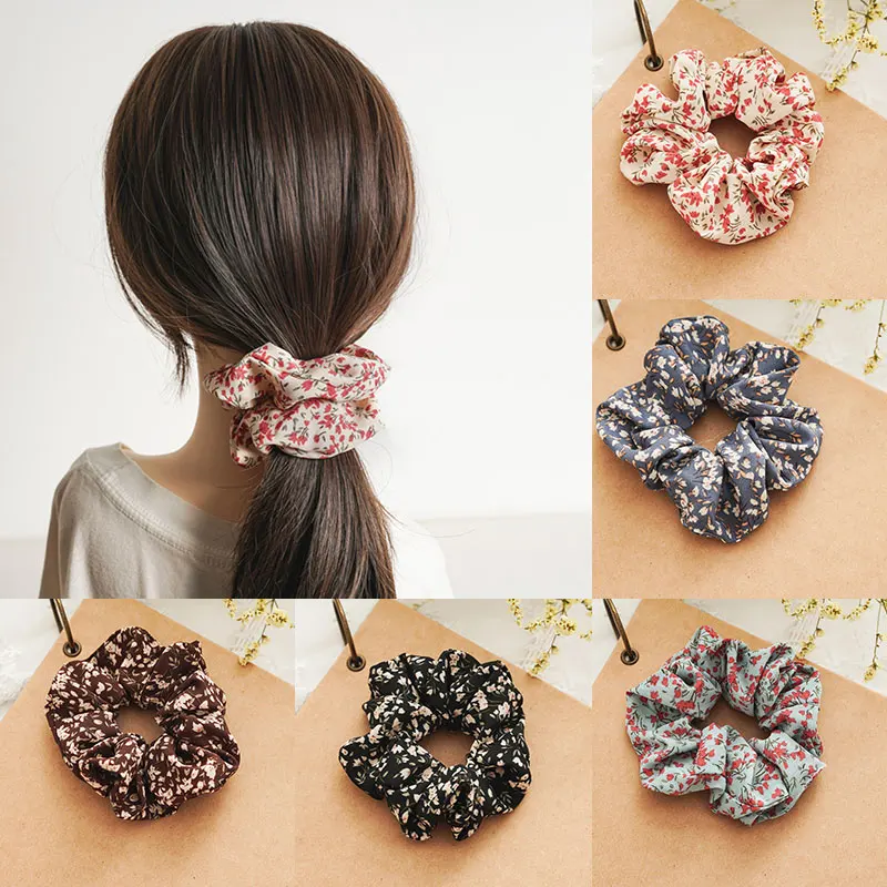

Резинки для волос женские с цветочным принтом, летние эластичные заколки для хвоста в Корейском стиле, аксессуар на голову