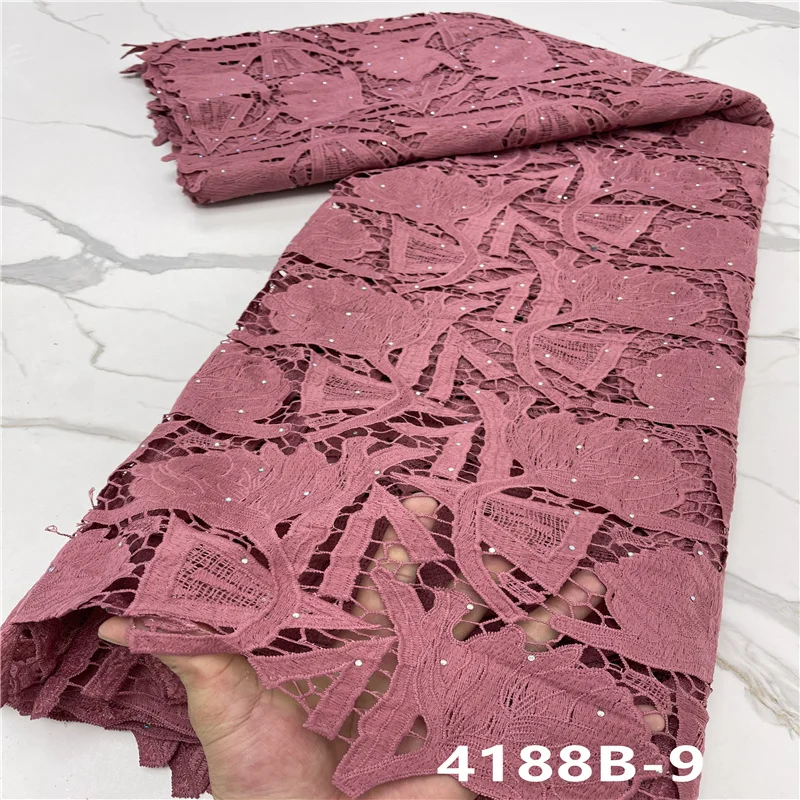 

Onion Color Nigerian Cotton Lace Fabric 2021 High Quality Lace African Tissue Cord Lace Fabric 5 Yards For Party Dress NA4188B-2