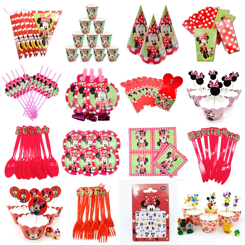 Минни Маус для дня рождения вечерние украшения набор розового и красного цветов