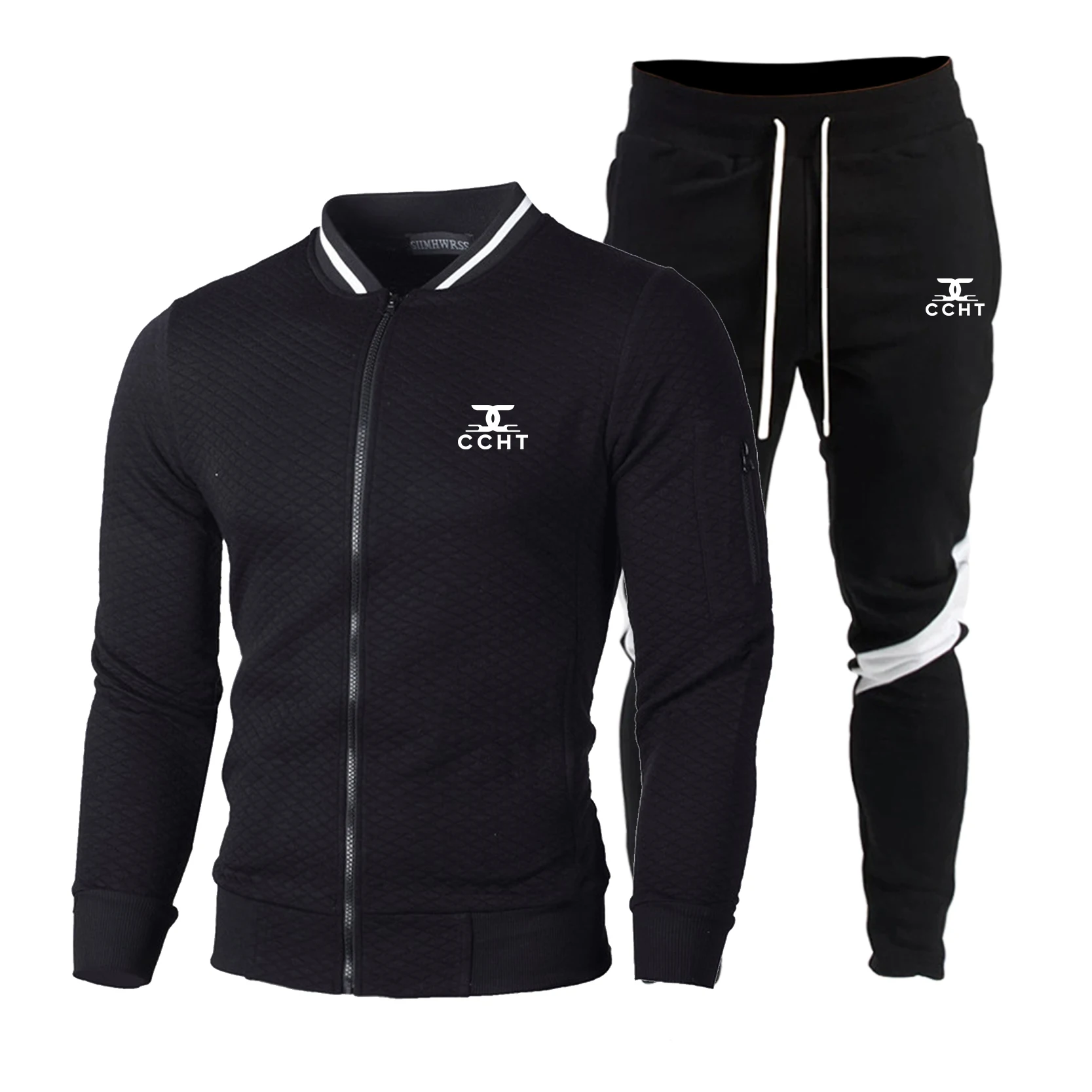 

2021 New Autumn Winter Hot Sale Men Sports Brand CCHT Men's Baseball Uniform + Sports Pants Suit 2-Piece Printed Cardigan Zipper