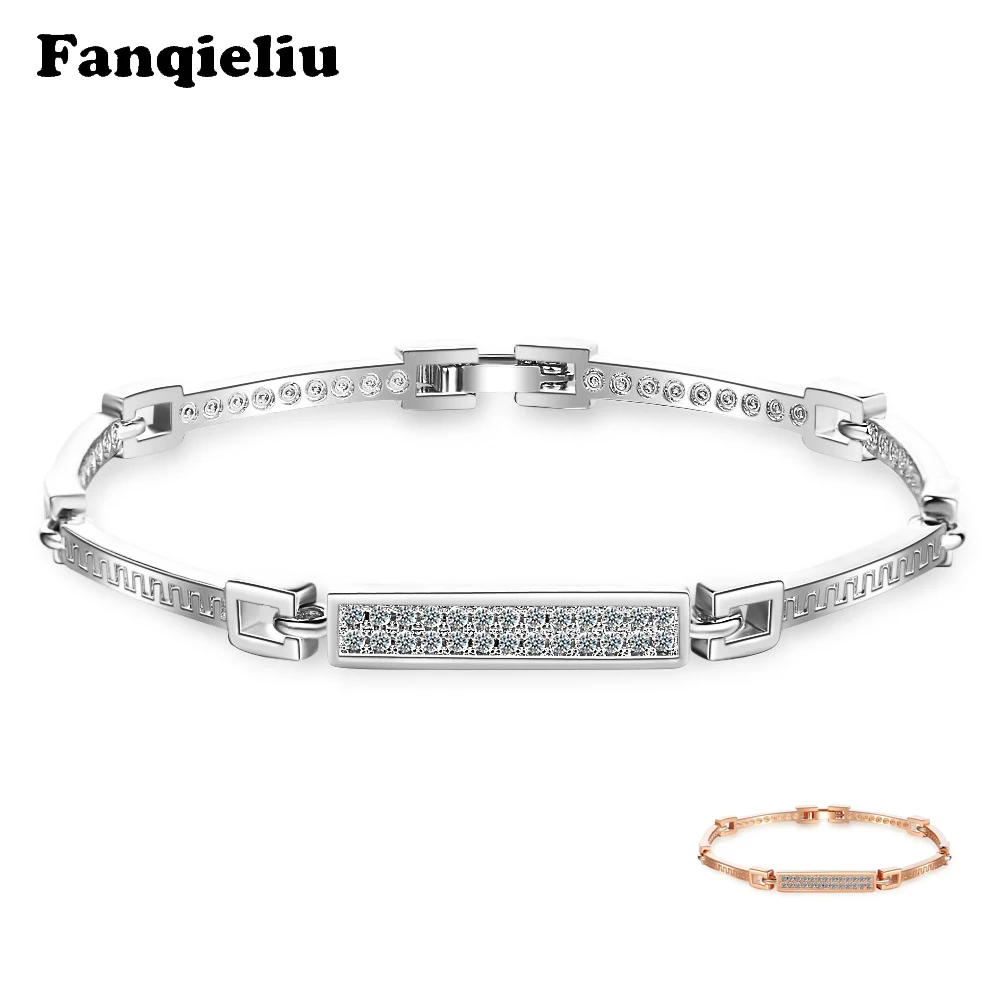 

Fanqieliu Rose Gold 925 Sterling Silver Bracelets For Women 5A Zircon Jewelry Trendy Crystal Bracelet Anniversary Gift FQL20229