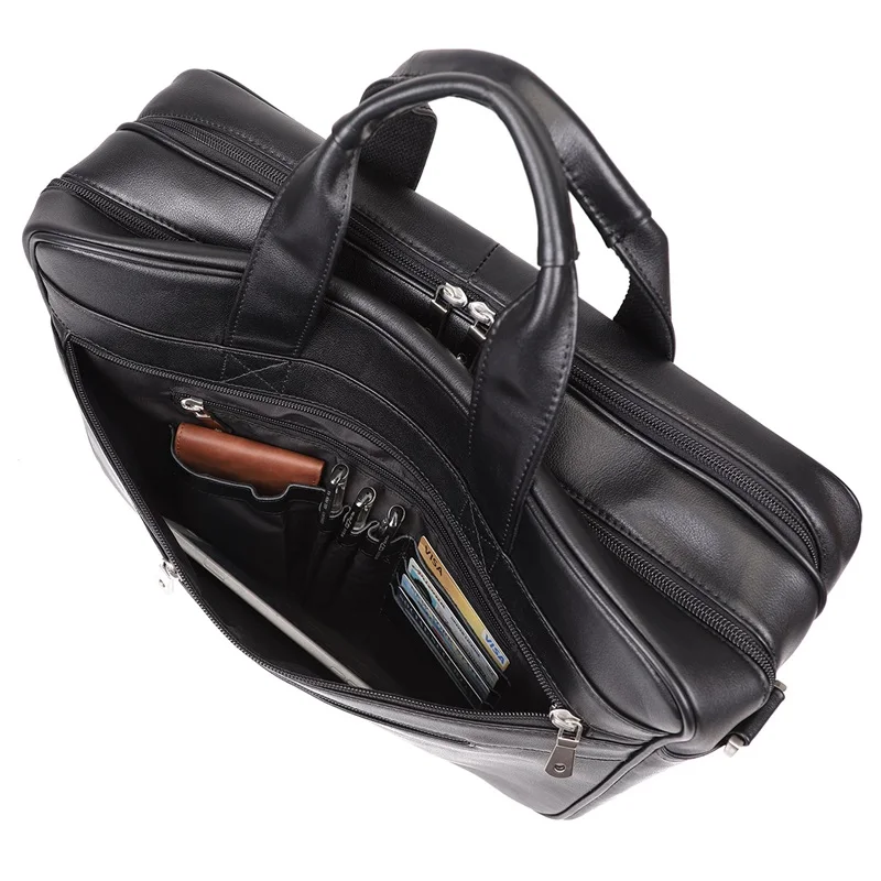 Мужской портфель из натуральной кожи сумка для ноутбука деловая дорожная с