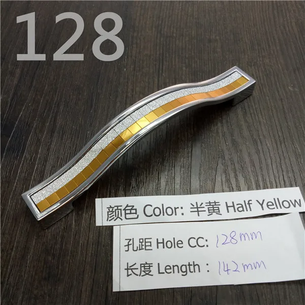 Half Yellow CC 128mm Кристальная ручка с отверстием CC 96 мм/128 мм серебристо-цветная кристальная Мебельная ручка для шкафа Ручка для выдвижных ящиков дверная ручка кухонная ручка - Цвет: Half Yellow CC 128mm