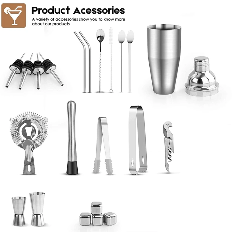 

23PCS Bartender Kit with Acrylic Stand and Mocktail Recipes,25Oz Shaker Professional Stainless Steel Cocktail Making Set