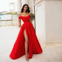 thinyfull red prom dresses sexy high split evening dress 2021 off shoulder floor length cocktail party gowns saudi arabia dubai